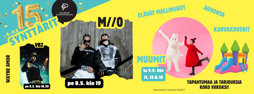 Palokan kauppakeskuksessa juhlitaan 15-vuotis synttäreitä 4.-9.5.2026 ja kauppakeskuksessa on tapahtumaa ja tarjouksia koko viikon